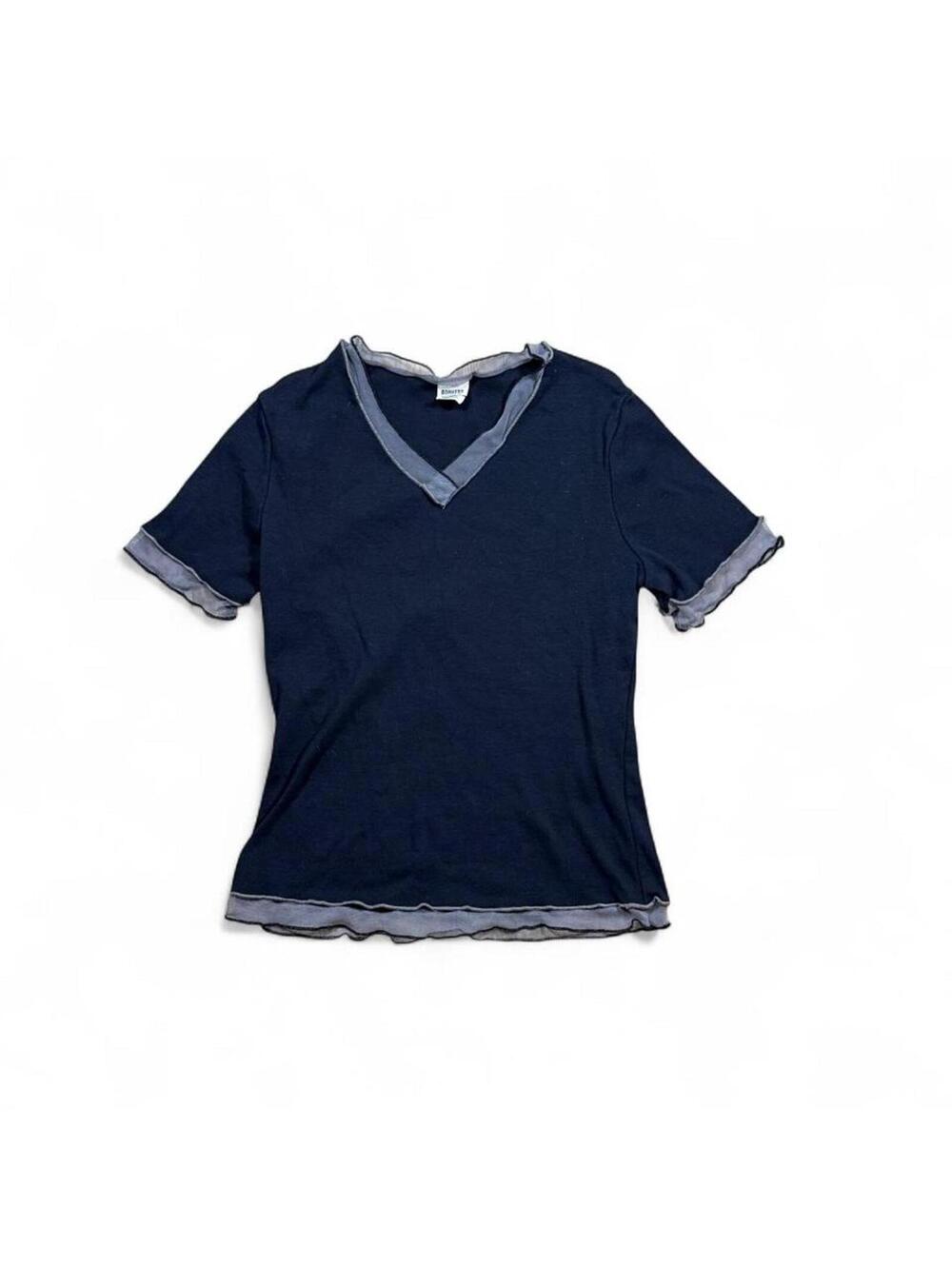 y2k fairy navy blue t shirt with lace trim